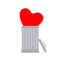 Throw away love. Heart in trash can. Throw Feelings in Trash