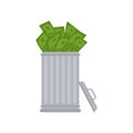 Throw away money. Cash in trash can. Throw currency in trash Royalty Free Stock Photo