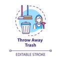 Throw away trash concept icon. Housework and cleanliness. Cleaning house. Put garbage in bin. Housekeeping work idea Royalty Free Stock Photo