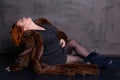 throw back the head mink coat woman Beautiful brunette woman in mink fur coat. Jewelry. Fashion Beau Royalty Free Stock Photo