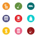 Throw out trash icons set, flat style