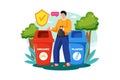 Throw trash into the right bin Illustration concept on white background Royalty Free Stock Photo