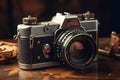 Throwback aesthetics Old retro camera on vintage background, 90s style Royalty Free Stock Photo