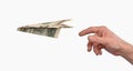 And throwing a dollar paper plane Royalty Free Stock Photo