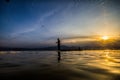 Throwing fishing at sunset