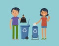 Throwing garbage. Trash recycling cartoon vector illustration