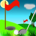 Throwing a golf ball into a flagged hole