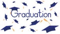 Throwing graduation caps with tossels. Graduation ceremony. Vector illustration Royalty Free Stock Photo