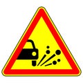 Throwing stone materials warning road sign. Traffic rules . Triangular sign on a white background. Vector illustration. Royalty Free Stock Photo