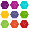 Throwing stones icons set 9 vector