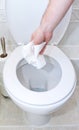 Throwing toilet tissue down into the toilet Royalty Free Stock Photo
