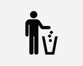 Throw Trash in Bin Icon. Garbage Rubbish Waste Litter Recycle Please Keep Clean Eco Signage Label Artwork Graphic Clipart Vector