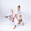 Throws perform the sportsmens in judogi Royalty Free Stock Photo