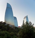 Flame towers in Baku in the evening Royalty Free Stock Photo