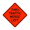 Thru traffic merge left road sign Royalty Free Stock Photo