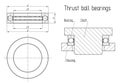 Thrust ball bearings. General drawing and assembly scheme. Vector technical sketch of mechanical engineering detail