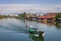 Thu bon river and boat in citycentre of Hoi An