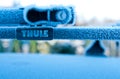 Thule roof bike stand in winter