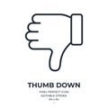 Thumb down editable stroke outline icon isolated on white background flat vector illustration. Pixel perfect. 64 x 64 Royalty Free Stock Photo