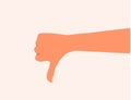 Thumb down Hand showing unlike, bad, discard, decline, no, negative Flat Vector Royalty Free Stock Photo