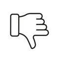 Thumb Down Line Icon. Dislike Finger Down Gesture in Social Media Linear Pictogram. Negative Vote Outline Sign