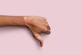 Thumb down sign on white background