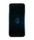 Thumb fingerprint privacy security system on black mobile phone screen