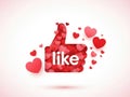 A thumb like icon with hearts floating around isolated on white background Royalty Free Stock Photo