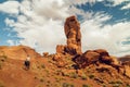 Beautiful Landscape, Monument Valley. Silhouette of Rider on a horse, Rocks and Cloudy Sky