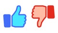 Thumb up blue and thumb down red icons. Up and down index finger sign - vector Royalty Free Stock Photo