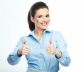 Thumb up. Business woman isolated white background. Royalty Free Stock Photo