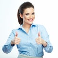 Thumb up. Business woman isolated white background. Royalty Free Stock Photo