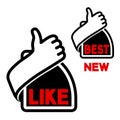 Thumb up button. Like and best label - hand gesture icon