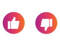 Thumb up and down in colorful gradient design. Ok and negative symbol. Positive or bad choice. Isolated illustration of Royalty Free Stock Photo