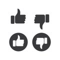 Thumb up and thumb down flat icon isolated vector illustration