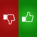 Thumb up and down gestures - like and unlike. Vector. Royalty Free Stock Photo