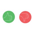 Thumb up and down, green and red vector isolated icon. Social media like button, line style on white background Royalty Free Stock Photo