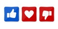 Thumb up, down and heart icon. Vector like, dislike and love icon. Ready like, dislike and love button for website and mobile app Royalty Free Stock Photo