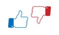 Thumb up or down icon. Ok and bad sign in rainbow style. Positive and negative choice.