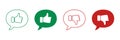 Thumb Up, Thumb Down Line and Silhouette Icon Set. Good and Bad Gestures in Speech Bubble Symbols. Like and Dislike Royalty Free Stock Photo