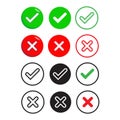 Thumb up and down red and green icons. Vector illustration. I like and dislike round buttons in flat design