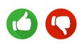 Thumb up and down red and green icons. Vector illustration. I like and dislike round buttons in flat design. Vector Royalty Free Stock Photo