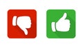 Thumb up and down the red and green icons. Vector illustration. I like and do not like the square buttons