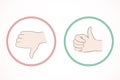 Thumb up and finger down. Vector color icons Freehand drawing