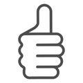 Thumb up gesture line icon. Like vector illustration isolated on white. Ok hand gesture outline style design, designed Royalty Free Stock Photo