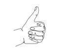 Thumb up gesture one line art. Continuous line drawing of gesture, left hand, gesture cool, like.