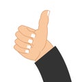 Thumb up hand of businessman. Sign well. good mood Symbol