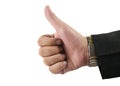 Thumb up or hand,finger of Businessman signal signs symbols good ,like,approval and ok isolated on white background. Royalty Free Stock Photo