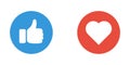 Thumb up and heart icon, vector social media button