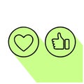 Thumb up heart linear buttons on white background